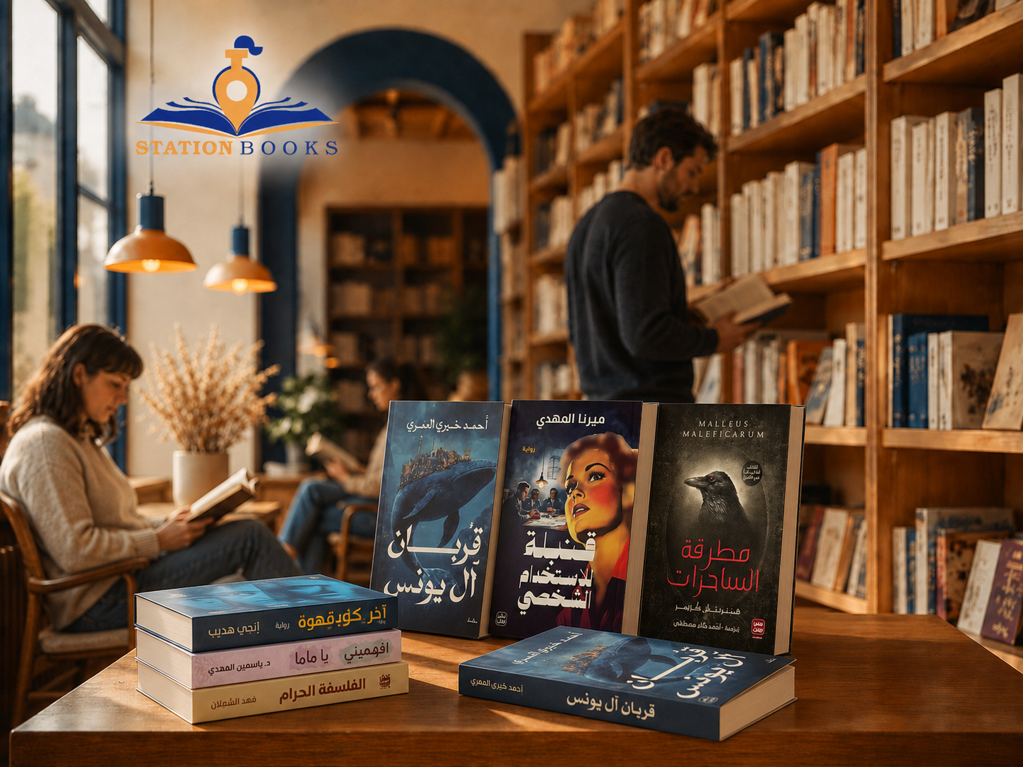 رف كتب في مكتبة ستيشن بوكس